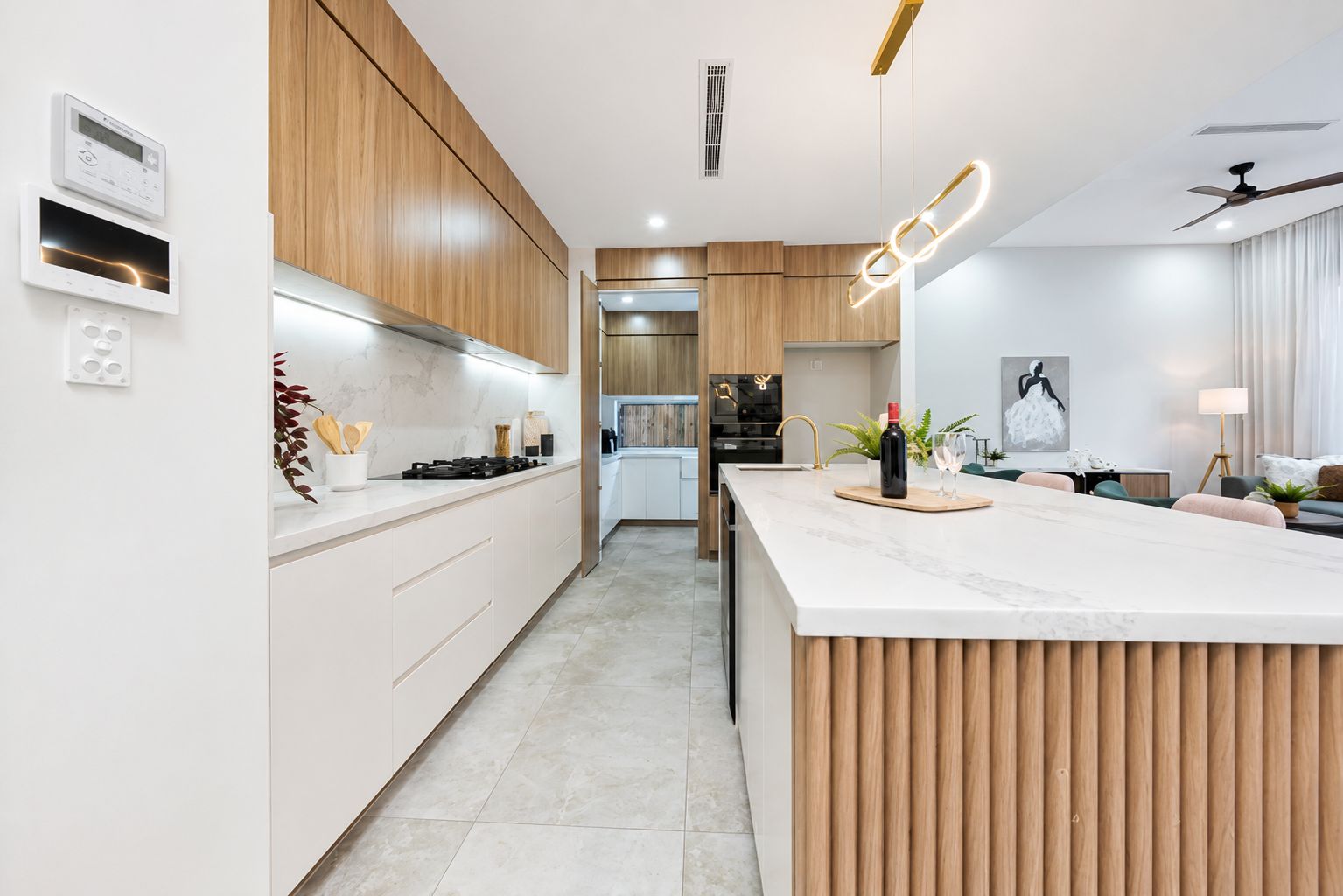 Warm minimal living space with natural materials