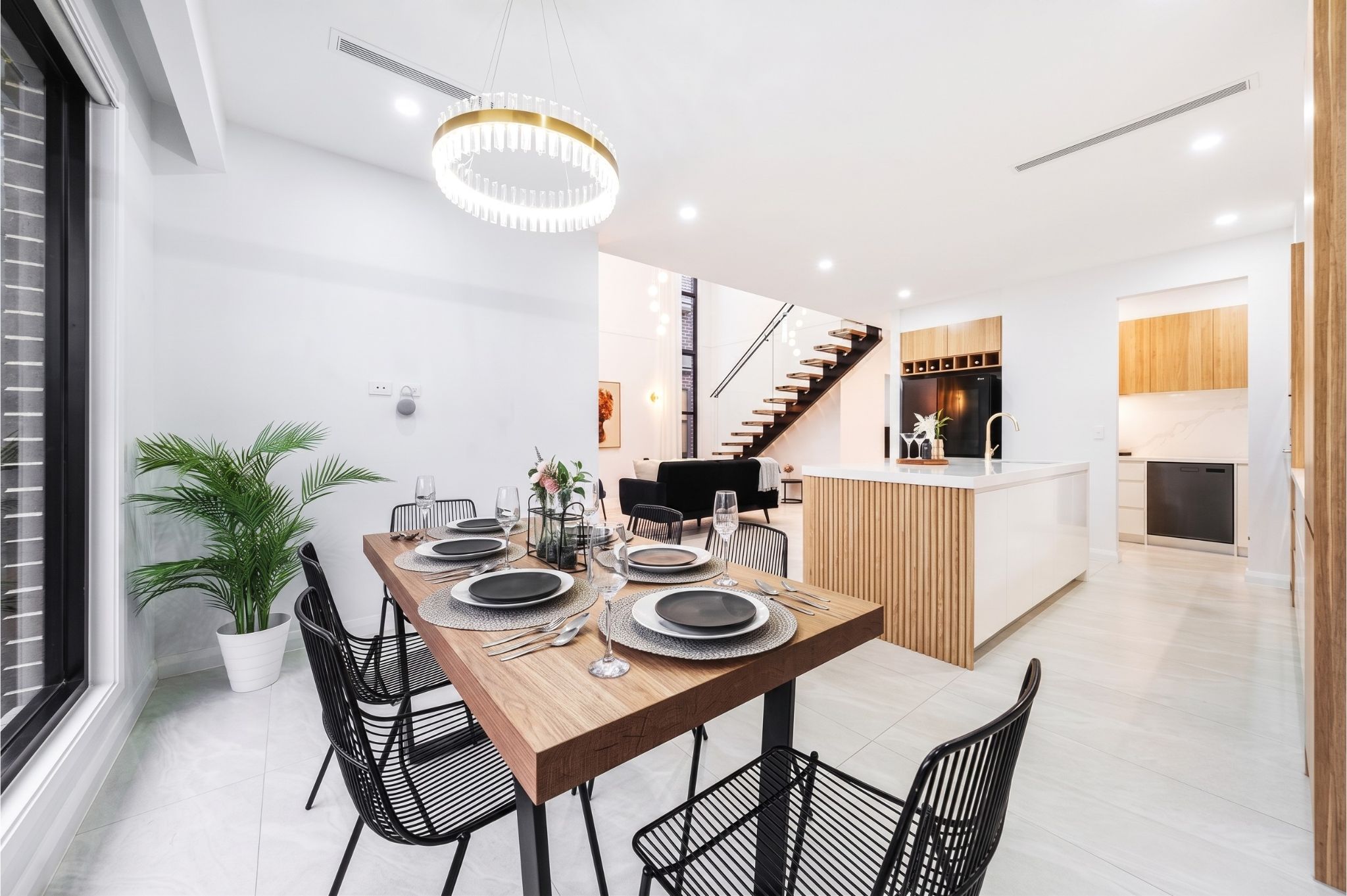 Kitchen with pendant lighting